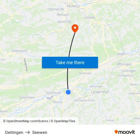 Deitingen to Seewen map
