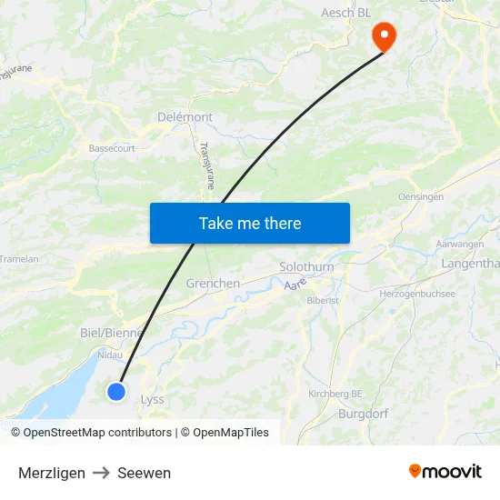 Merzligen to Seewen map