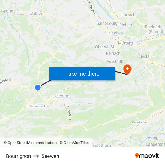 Bourrignon to Seewen map