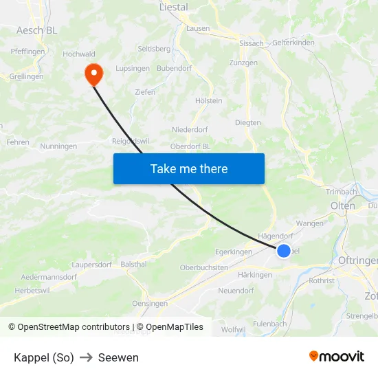 Kappel (So) to Seewen map