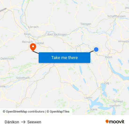 Dänikon to Seewen map