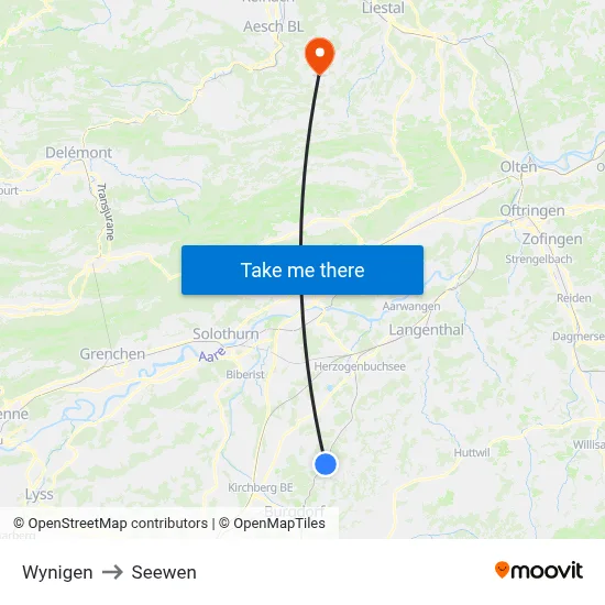 Wynigen to Seewen map