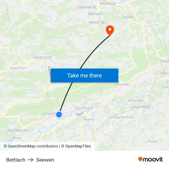 Bettlach to Seewen map