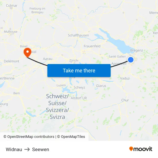 Widnau to Seewen map