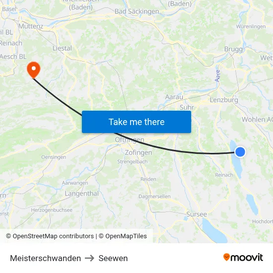 Meisterschwanden to Seewen map