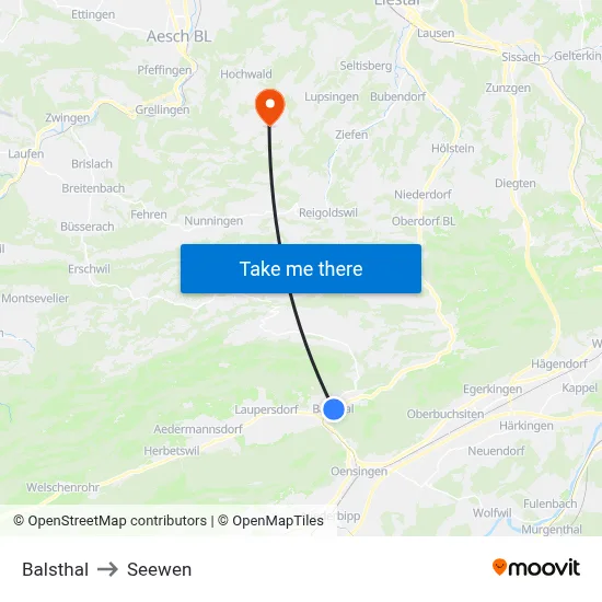 Balsthal to Seewen map