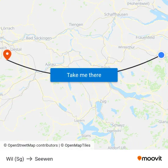 Wil (Sg) to Seewen map