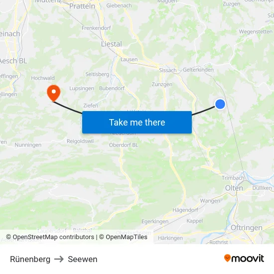 Rünenberg to Seewen map