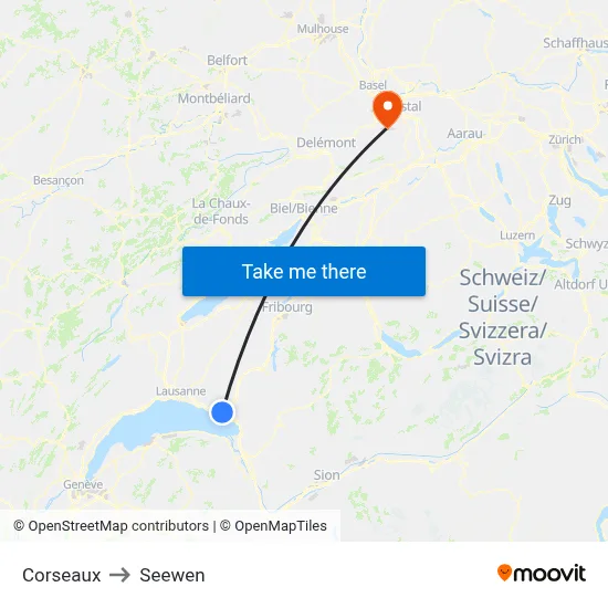 Corseaux to Seewen map