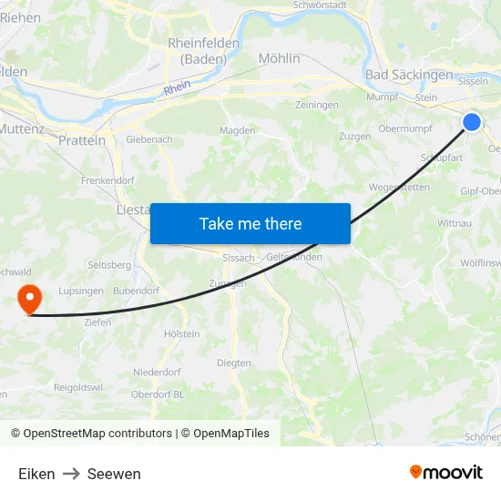 Eiken to Seewen map