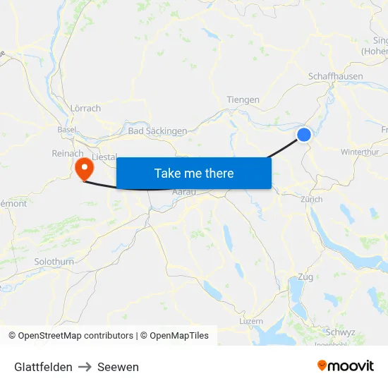 Glattfelden to Seewen map