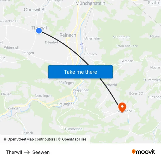 Therwil to Seewen map