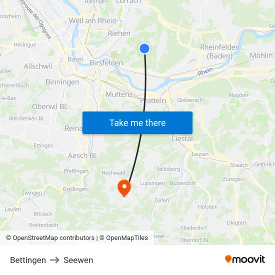 Bettingen to Seewen map