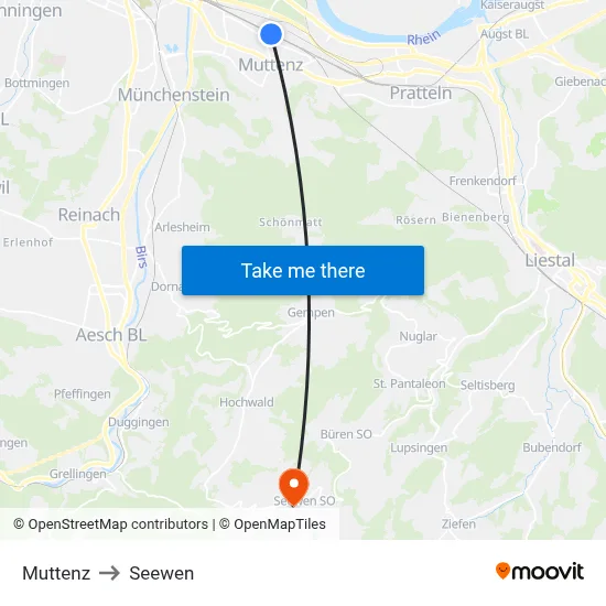 Muttenz to Seewen map