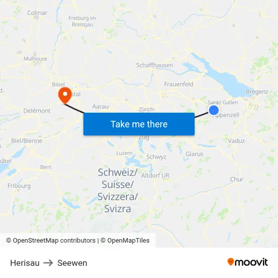 Herisau to Seewen map
