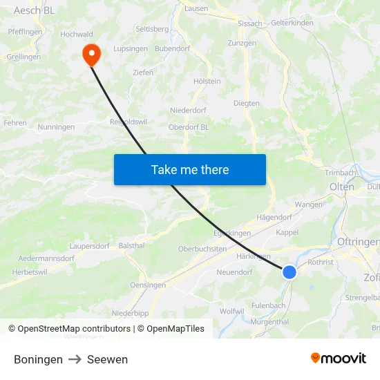 Boningen to Seewen map