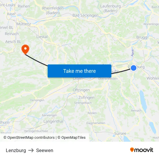 Lenzburg to Seewen map