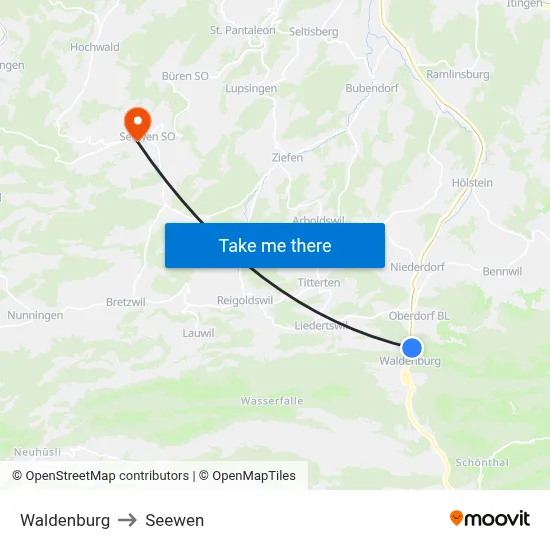 Waldenburg to Seewen map