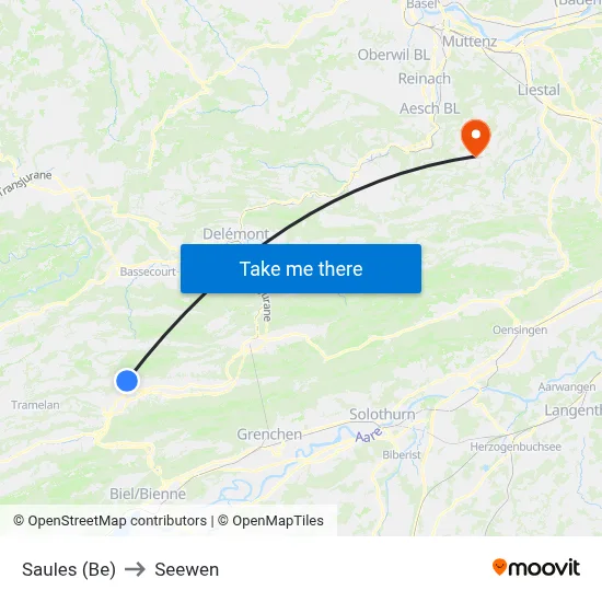 Saules (Be) to Seewen map