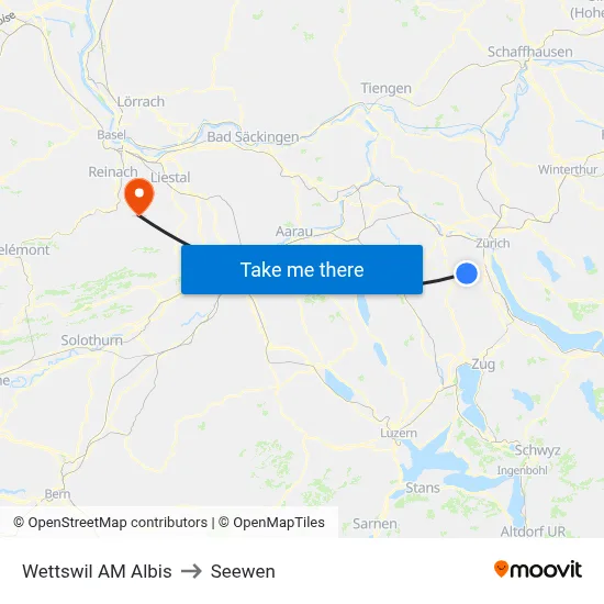 Wettswil AM Albis to Seewen map