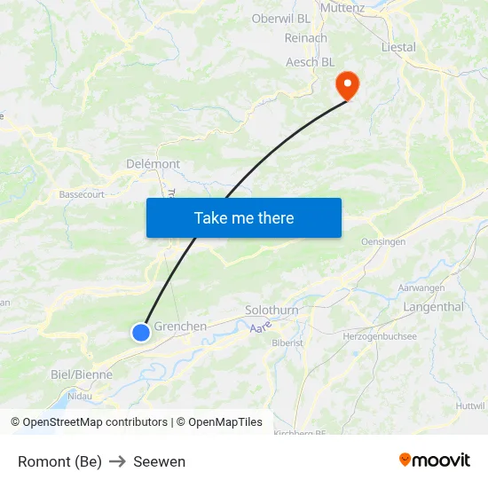 Romont (Be) to Seewen map