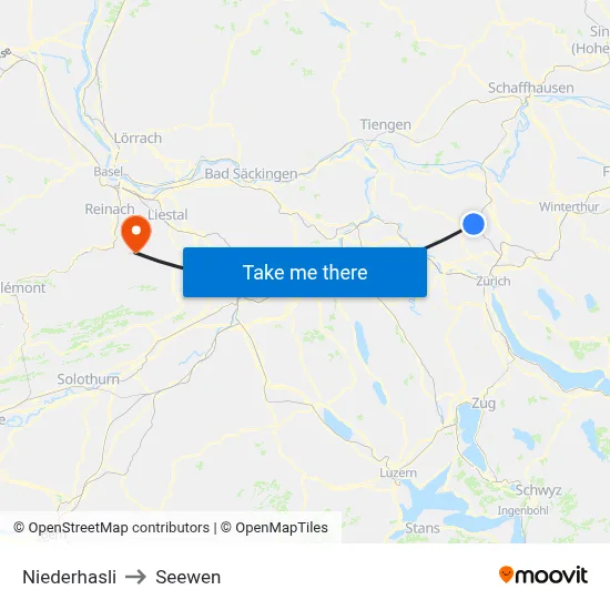 Niederhasli to Seewen map
