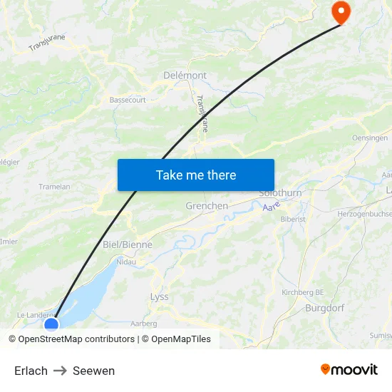 Erlach to Seewen map