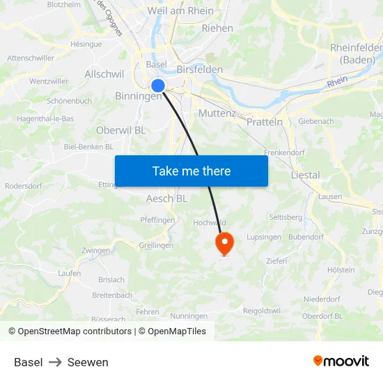 Basel to Seewen map