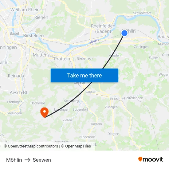 Möhlin to Seewen map