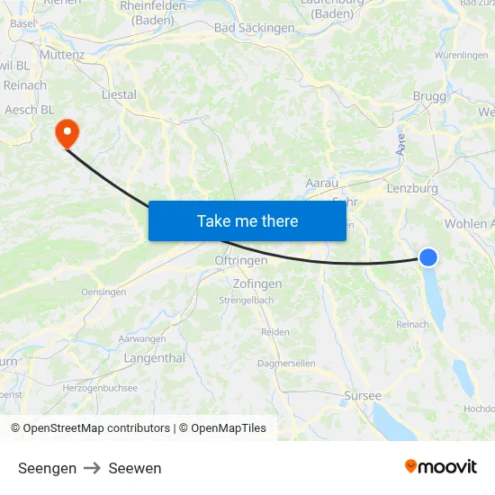 Seengen to Seewen map