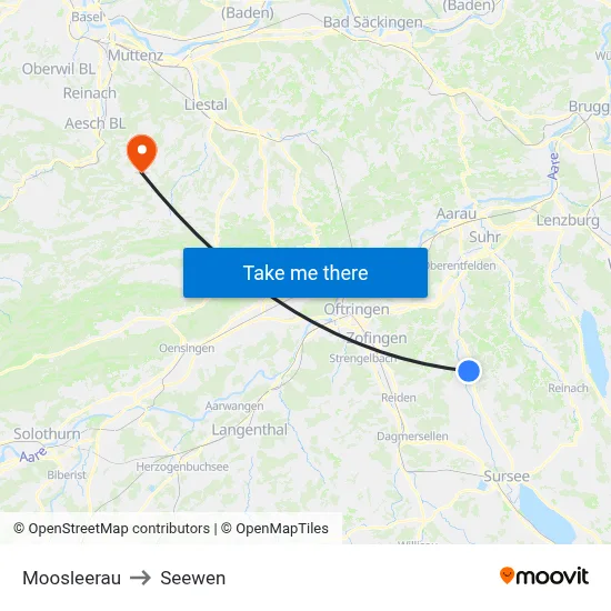 Moosleerau to Seewen map