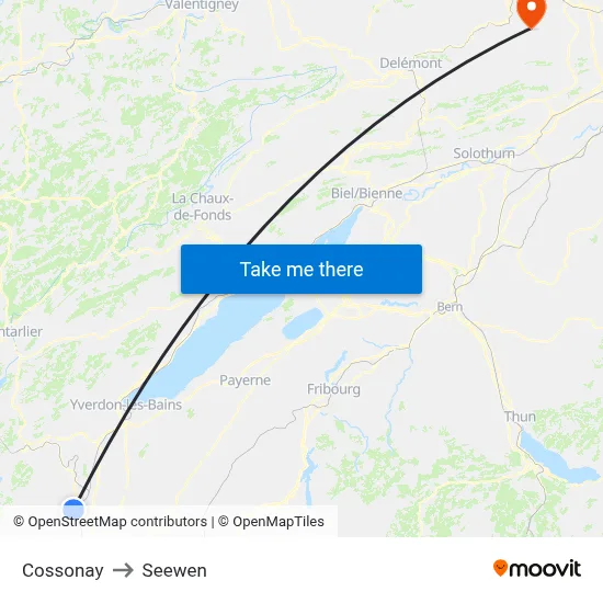 Cossonay to Seewen map