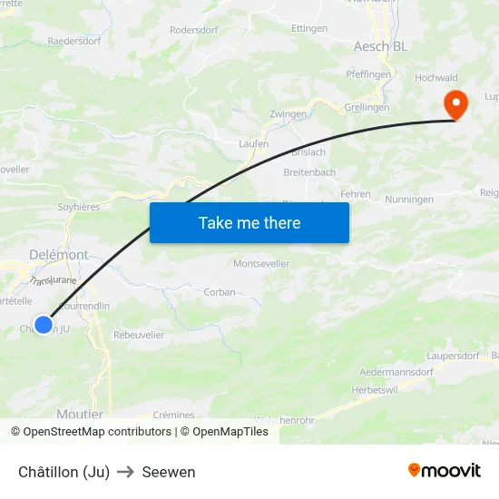Châtillon (Ju) to Seewen map