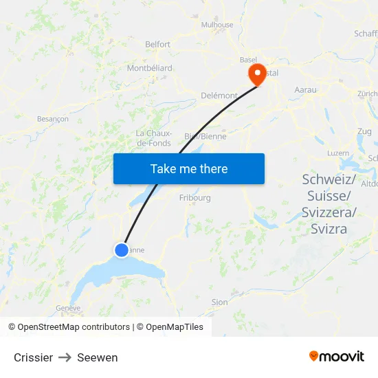 Crissier to Seewen map