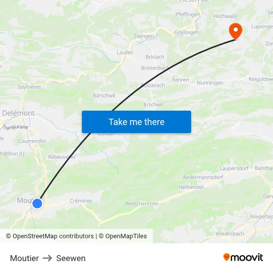 Moutier to Seewen map