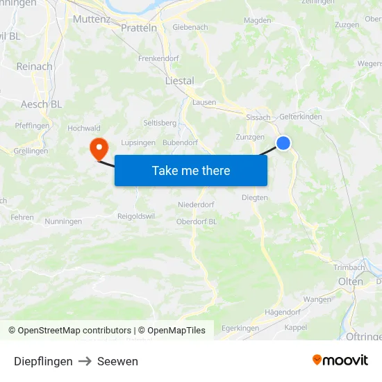 Diepflingen to Seewen map