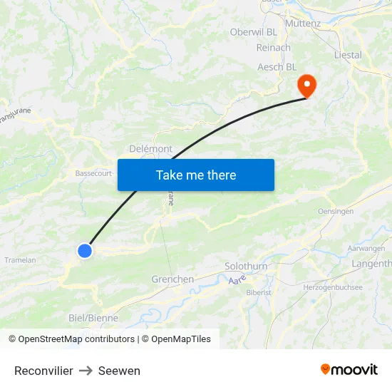 Reconvilier to Seewen map