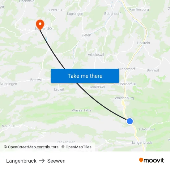 Langenbruck to Seewen map