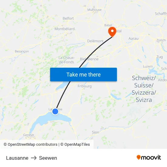 Lausanne to Seewen map