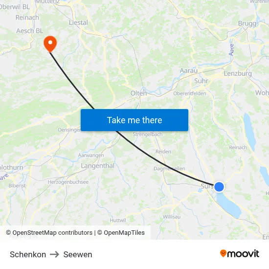 Schenkon to Seewen map