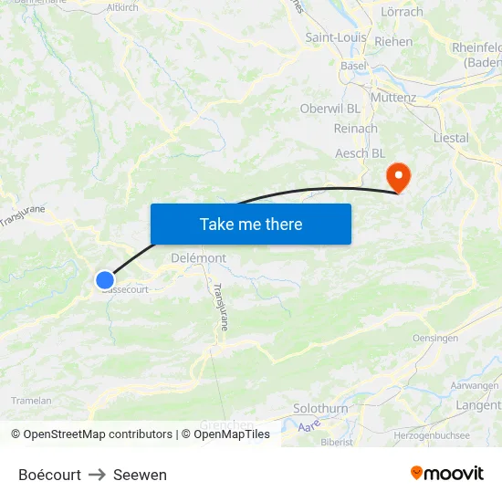 Boécourt to Seewen map