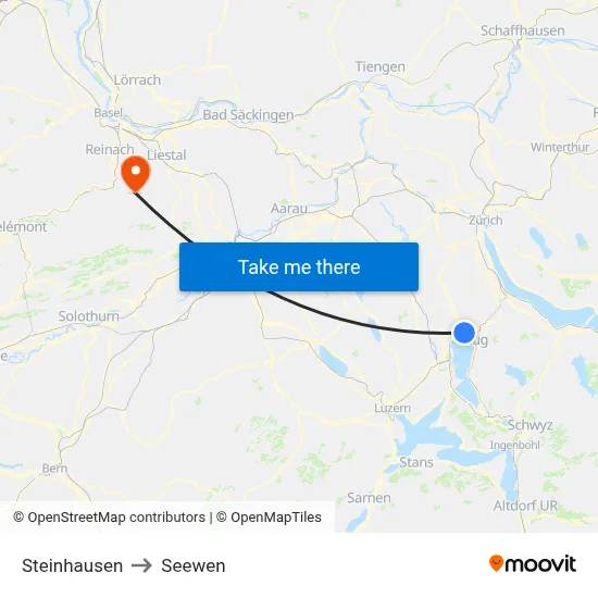 Steinhausen to Seewen map