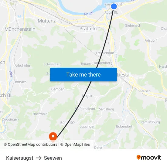 Kaiseraugst to Seewen map