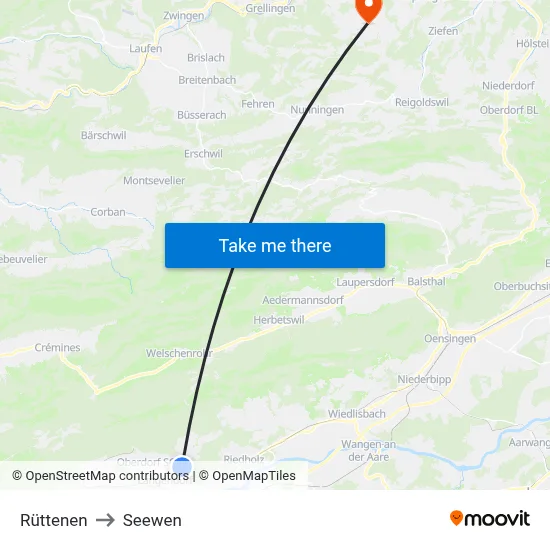 Rüttenen to Seewen map