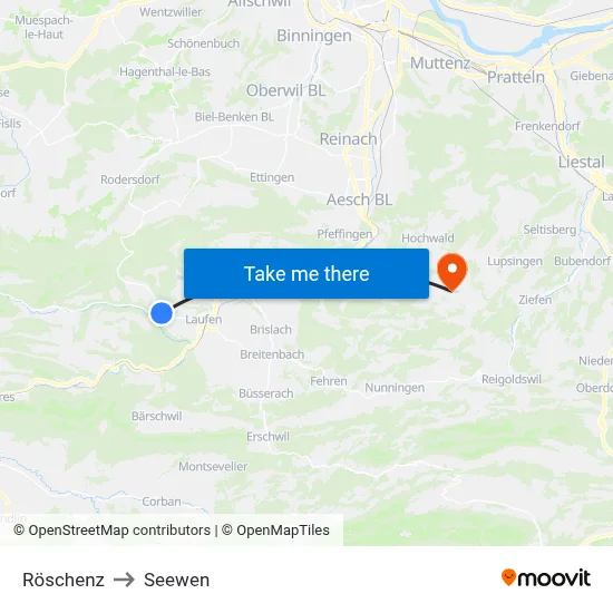 Röschenz to Seewen map