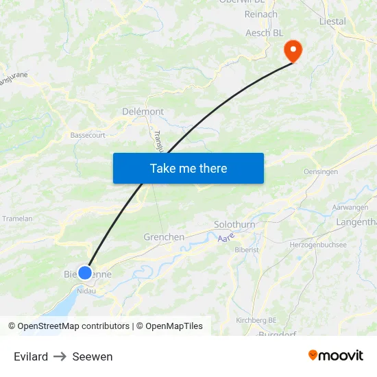 Evilard to Seewen map