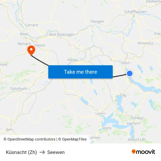 Küsnacht (Zh) to Seewen map