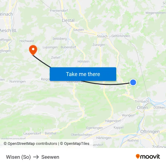 Wisen (So) to Seewen map