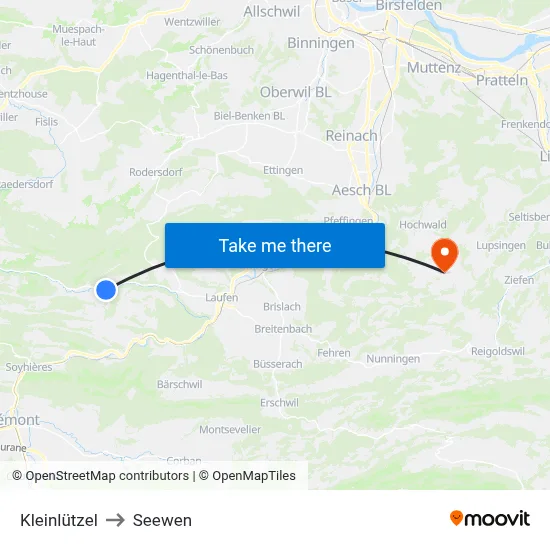 Kleinlützel to Seewen map