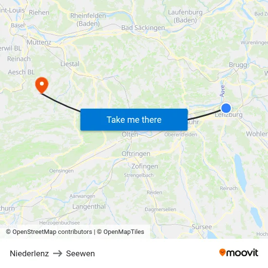 Niederlenz to Seewen map
